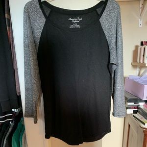 Black Baseball Tee with Silver Sleeves